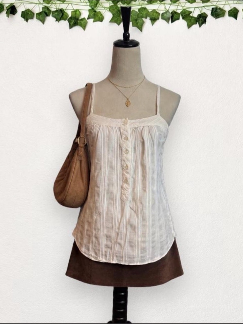 GUESS Ivory Textured Cotton Button Front Longline Cami Tank Top Small